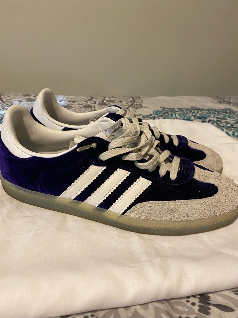 adidas sambra Purple Velvet Sneakers with White Three Stripes